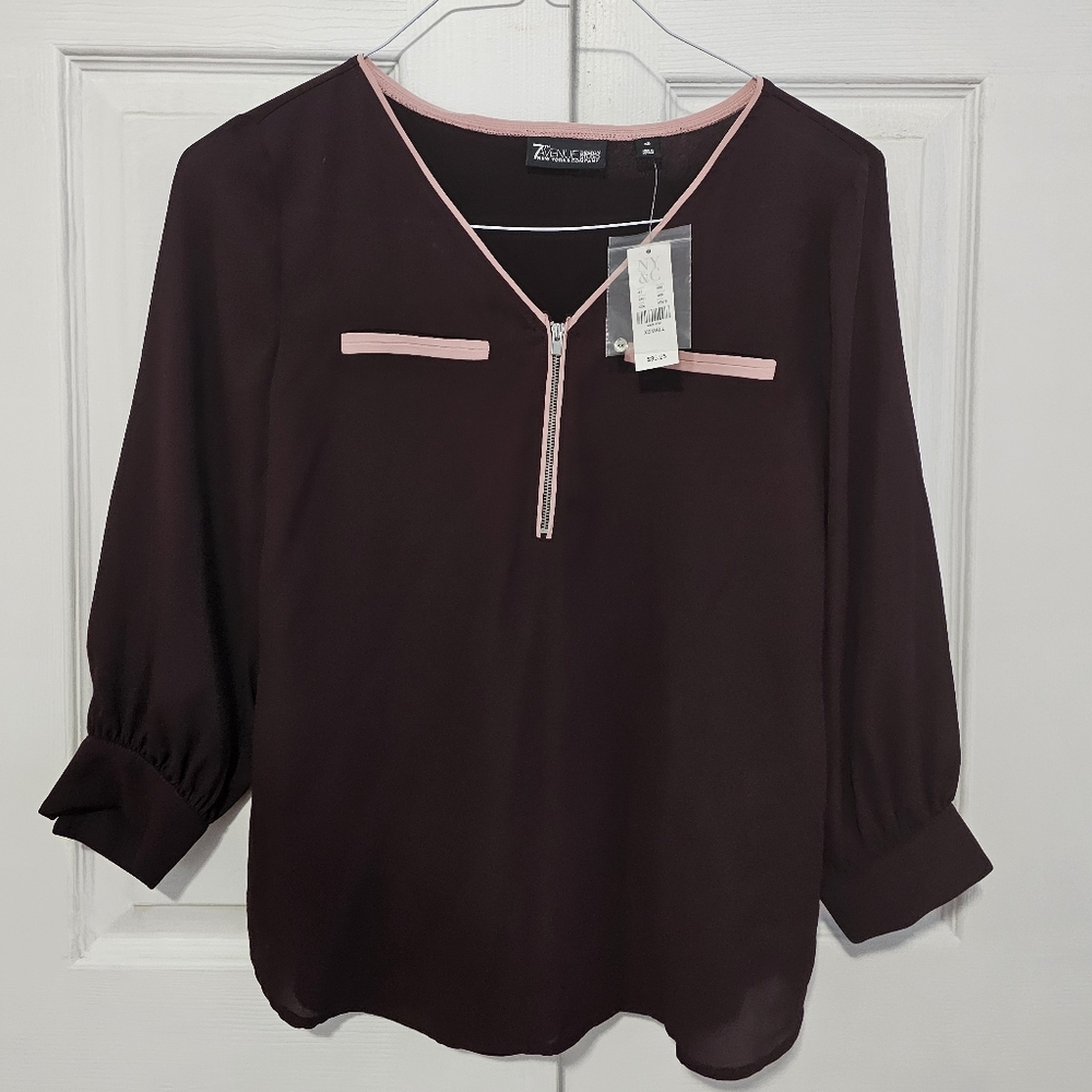 New York & Company 7th Avenue Design Half-Zip Long Sleeve Top